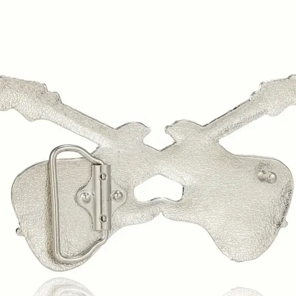Silver and Black Guitar Belt Buckle